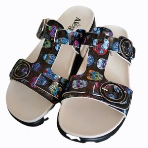 Alegria Womens Vita Sandal Size 36 Black Blue Sugar Skull Platform Slide chunky